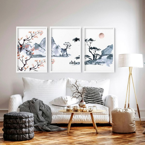 Japanese cherry blossom tree | set of 3 framed wall art