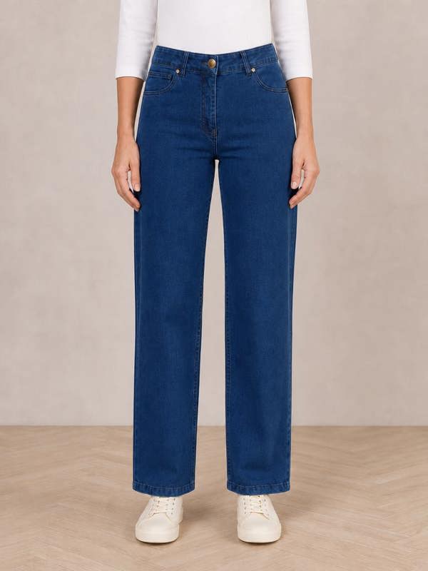 PennyPlain 5 Pocket Wide Leg Denim - Blue Wash