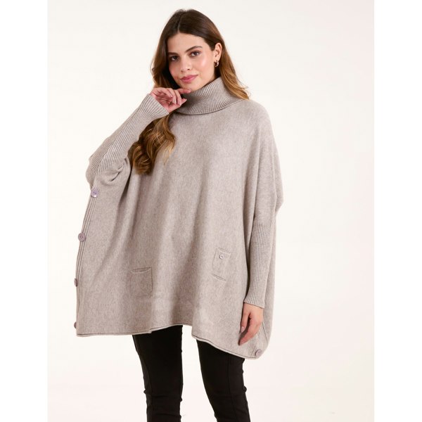 Blue Vanilla Roll Neck Button Mini Pocket Jumper