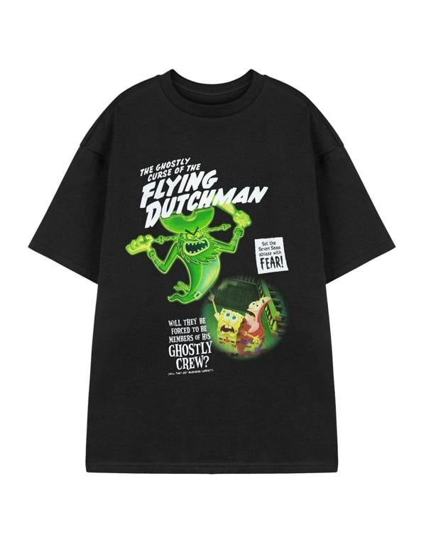 SpongeBob SquarePants Unisex Black Flying Dutchman Short Sleeved T-Shirt