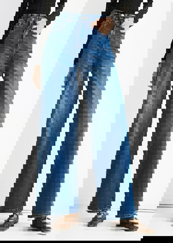 Gini London Blue Mid Rise Wide Leg Jeans