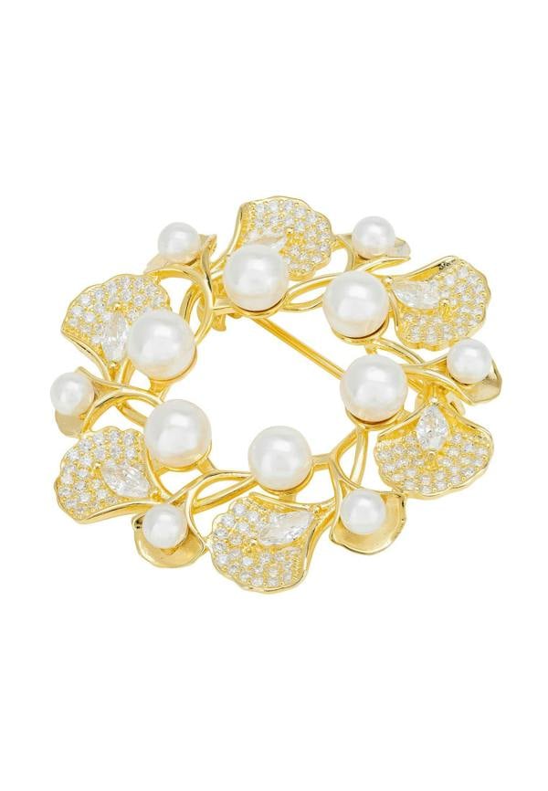 Latelita Ginkgo Leaf And Pearl Wreath Brooch Gold