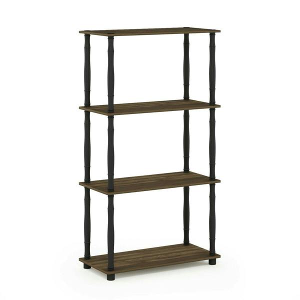WALPLUS Minimalist Turn-N-Tube 4-Tier Multipurpose Shelf Display Rack with Classic Tubes, Columbia Walnut/Black for Small Spaces