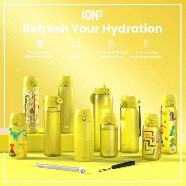 ION8 Leak Proof Kids Water Bottle, Recyclon, Yellow Unicorns, 350ml (12oz)