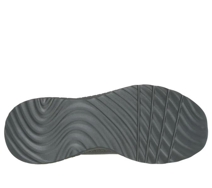 Skechers Bobs Squad Chaos Tough Walk Mens Slip-Ins Casual Trainers, black rubber sole with wavy tread pattern.