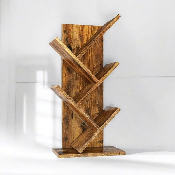 Rafaelo Mobilia 4 Tree Book Shelf Free-Standing Industrial Rustic Brown