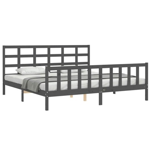 Berkfield Bed Frame with Headboard Grey 200x200 cm Solid Wood