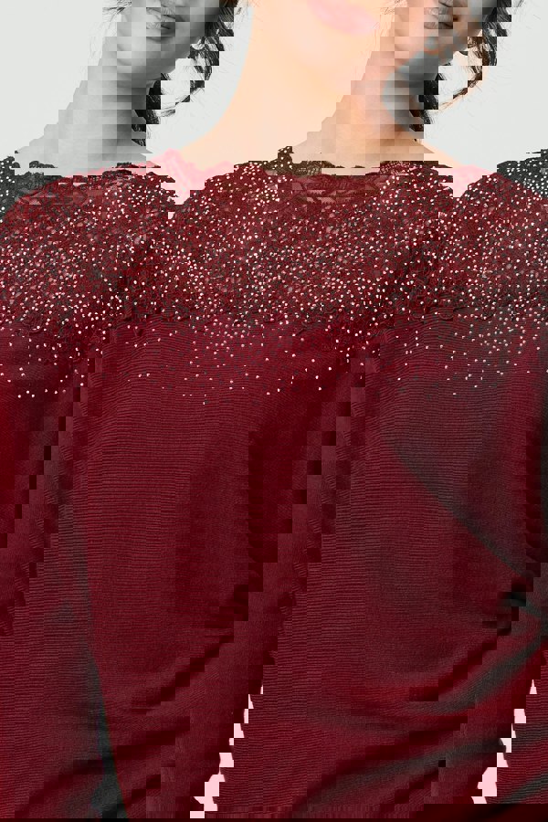 Red | Lace Trim Batwing Long Sleeve Jumper
