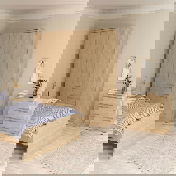 Furniture To Go Naia Wardrobe with 2 sliding doors + 1 door + 3 drawers in Oak structure Jackson Hickory