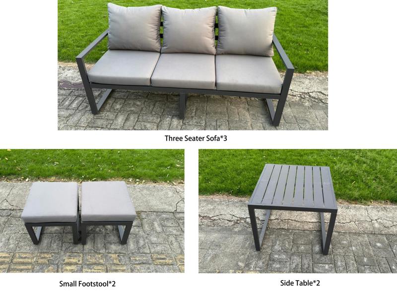 Fimous U-shaped Garden Furniture Set 11-Seater Aluminium Outdoor Dining Set with Adjustable Rising Lifting Dining Table 2 Small Footstools Dark Grey