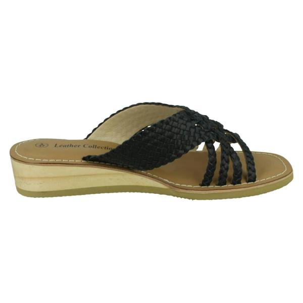 Leather Collection Ladies Leather Collection Low Wedge Platform Sandals F00422