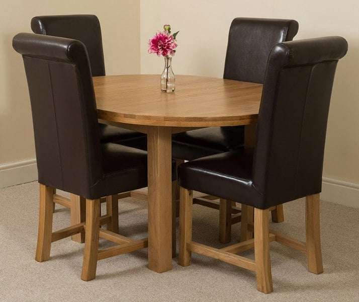That's Furniture Edmonton Round Extendable Oak Dining Set with Washington Leather Chairs