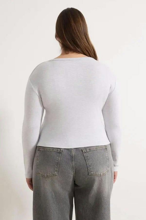 WOVCOR Snap Button Crop Length Basic Knitted Plus Size Blouse