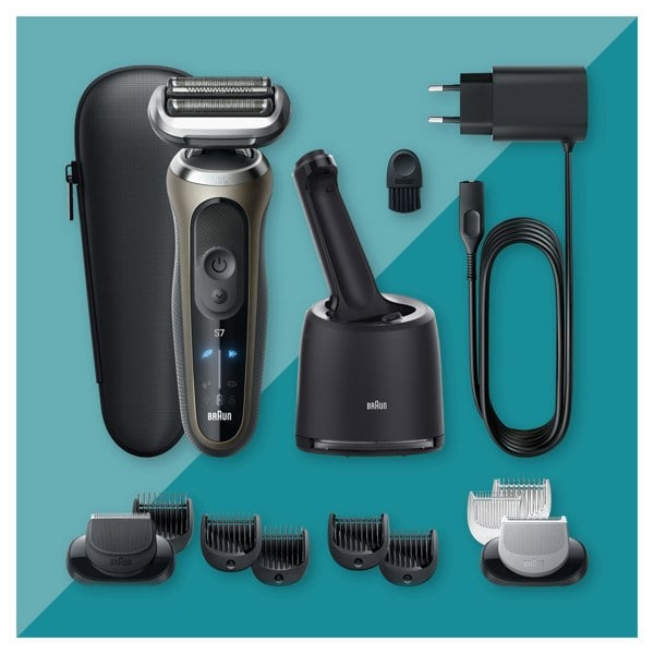 Braun Electric Shaver, Series 7, With SmartCare Center, EasyClick Attachments, 72-C7650cc - Gold