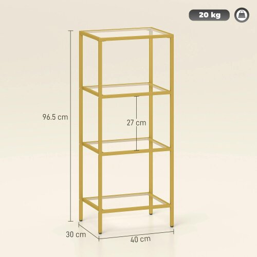 Wyld Haus Nopatti Metal And Glass Gold Tone 4 Tier Vertical Display Shelving Unit