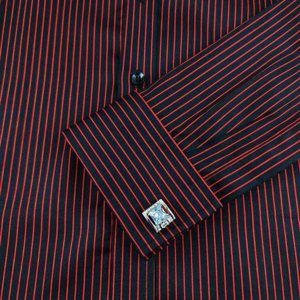 Men's Slim Fit Black & Red Striped Shirt