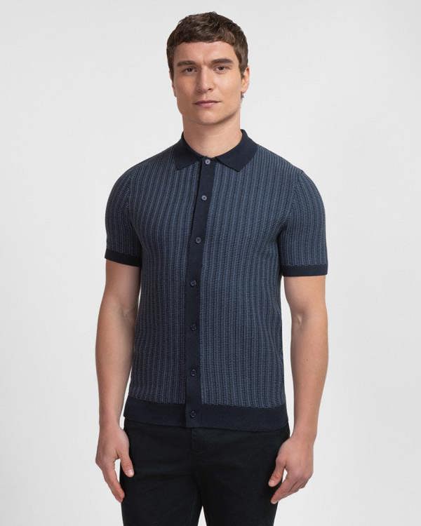 Steel & Jelly Heston - Stripe Textured Knitted Short Sleeve Shirt