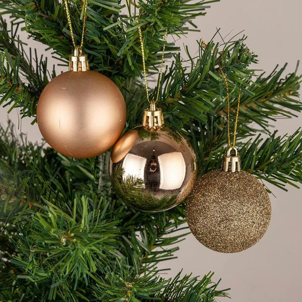 Shatchi Shatterproof Champagne Gold Christmas Baubles, 5cm Tree Decorations in 9 or 18 Pack Sizes