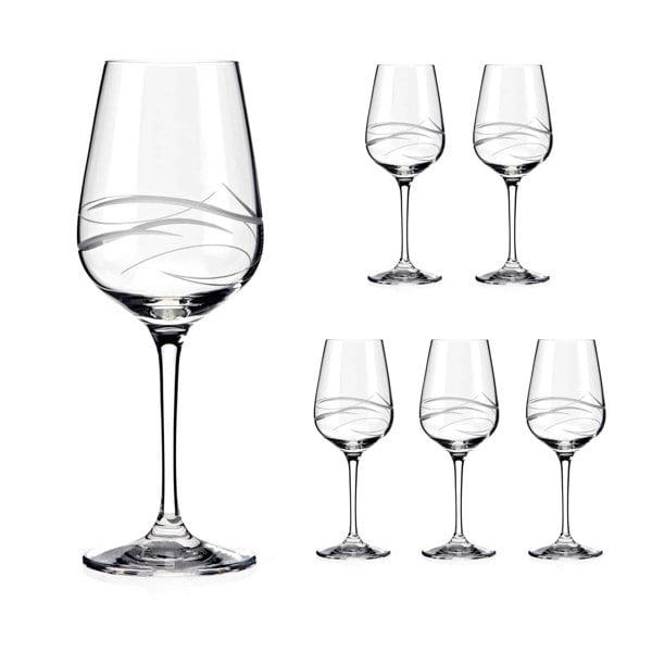 Diamante Fantasy Hand Cut Crystal White Wine Glasses - Set of 6