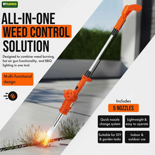 My Garden Outdoor Living My Garden 2000W Electric Weed Burner with 5 Nozzles, 2 Heat Settings, 650°C, 1.8M Cable UK Plug for Patios & Pathways