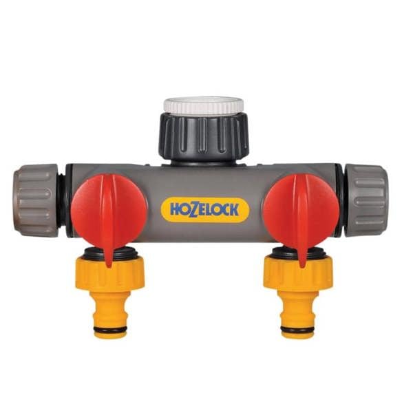 Hozelock 2 Way Tap Connector - Yellow/Red/Grey - 