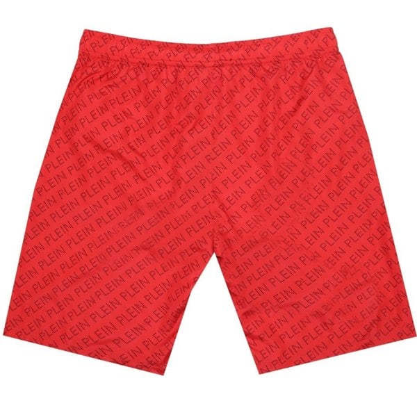 Philipp Plein Repetitive Logo Long Swim Shorts - Red