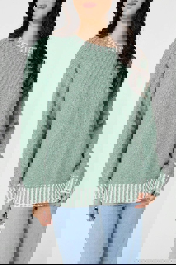 Sage | Contrast Trim Balloon Sleeve Jumper
