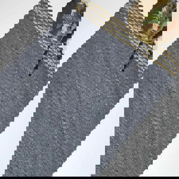 HOMESCAPES Recycled Leather Handwoven Stripe Rug