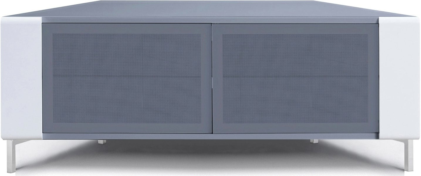 MDA Designs CORVUS Corner-Friendly Grey BeamThru Glass Doors with White Profiles Contemporary Cabinet for Flat Screen TVs up to 50"