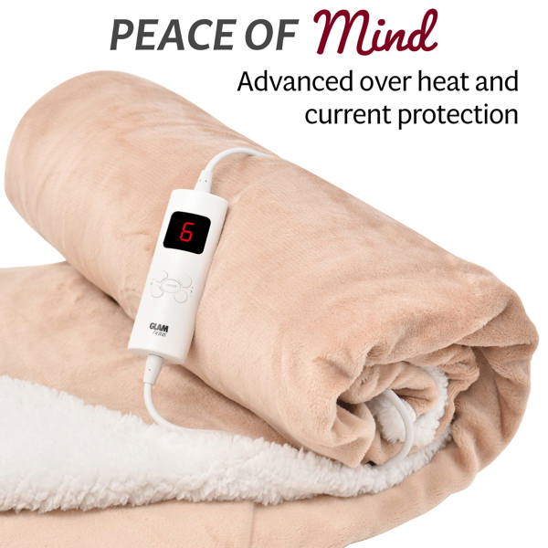 GlamHaus Heated Throw Electric Fleece Over Blanket Sofa Bed Large 160 X 130cm Toasted Almond