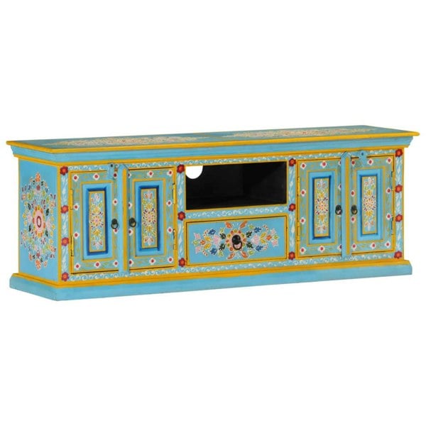 Berkfield TV Cabinet Blue 110x30x40 cm Solid Wood Mango