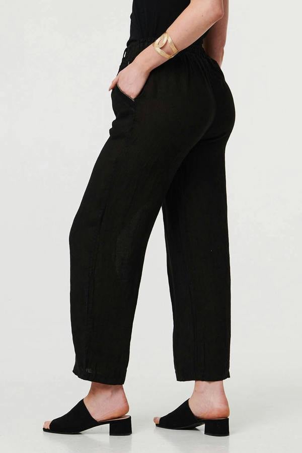 Black | High Waist Wide Ankle Length Trousers