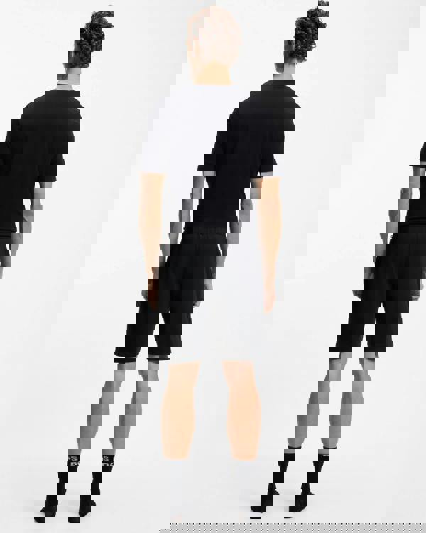 Model Wearing BOSS Orange Authentic Mens Loungewear Shorts with Stripe and Logo in Black 004 - Back