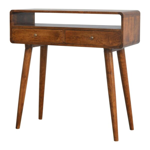 Wyld Haus Ostuni Curved Mango Wood Chestnut Console Table 2 Drawers Open Shelf