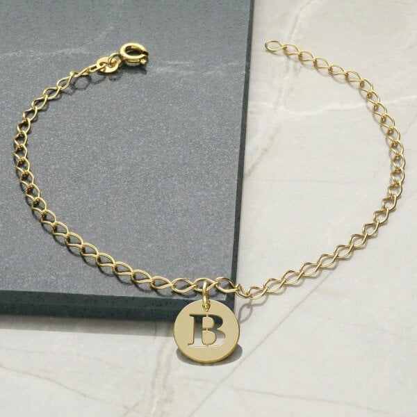 Christopher James of London 9ct Yellow Gold Plated Curb Anklet With Initial Disc Charm