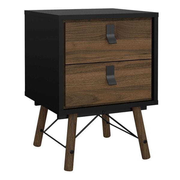 Wyld Haus Juno Black and Walnut Wood Bedside Table 2 Drawer