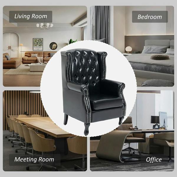 Black tufted wingback accent chair shown in room-style mockups
