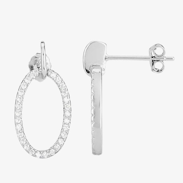 T. H. Baker Silver Cubic Zirconia Open Oval Pendant and Dropper Earring Set SET12795
