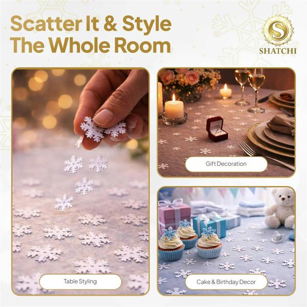 14g White Snowflake Confetti for Christmas Cards, Gifts, Party Tables and Winter Craft Decorating image 4