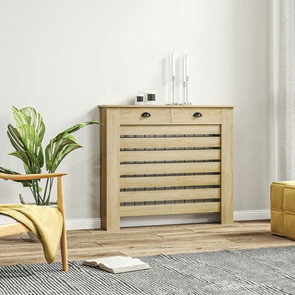 Bobobiy 95.5H x 111Wcm Radiator Cover, with Drawer - Oak