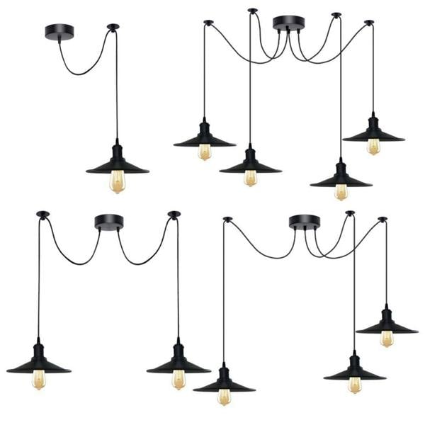 Dyzi Vintage Black Metal Cone Pendant Ceiling Light E27 Adjustable Cord