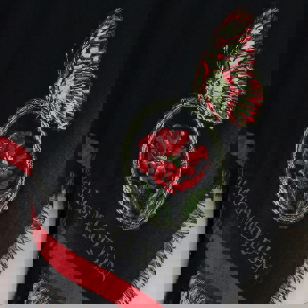 Alexander McQueen black wool blend cape Butterfly, flower and sword embroidery detailing