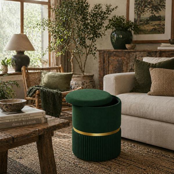 Wyld Haus Rapa Etched Velvet Green Storage Ottoman With Gold Detail