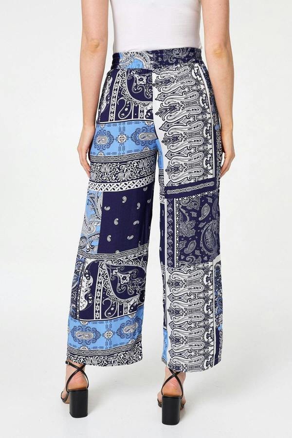 Navy | Patchwork Print Wide Leg Trousers