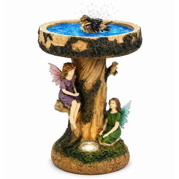 Gardenwize Solar Bird Bath – Fairy Garden Ornament with LED Light & Battery Backup