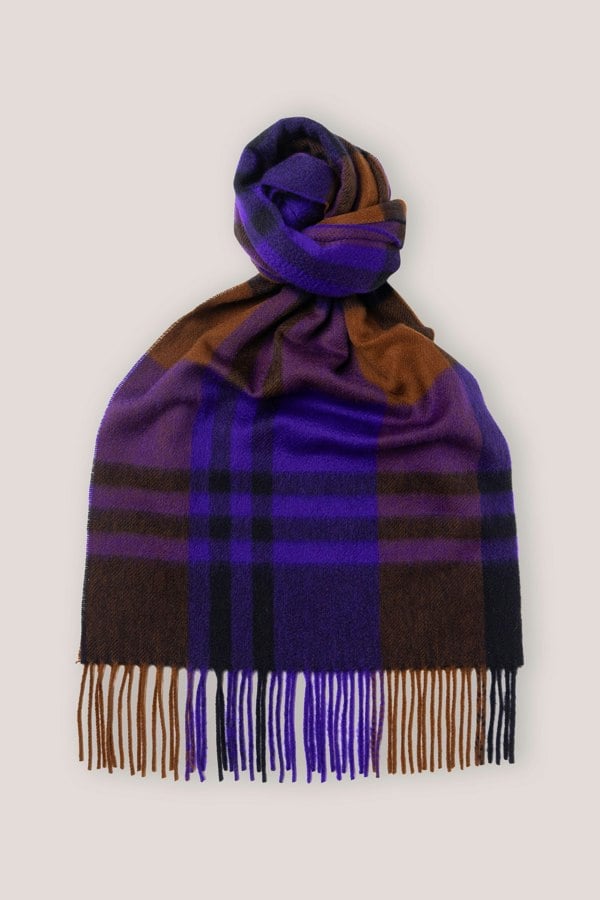 Classic Check Cashmere Scarf Black Watch Red x Purple