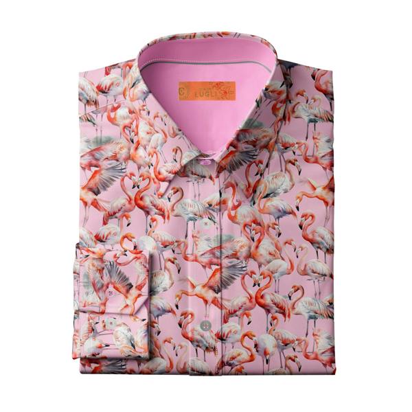 FLAMBOYANCE OF FLAMINGOS  WOMENS  PRINT SHIRT - Premium Men's Patterned Shirt by Claudio Lugli | Bold Design, Tailored Fit, Best Printed Shirts