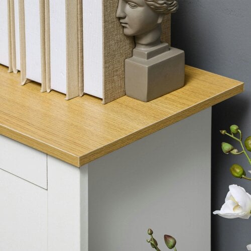 Wyld Haus Dielro White and Natural Wooden Farmhouse Sideboard With Double Doors And 2 Storage Drawers