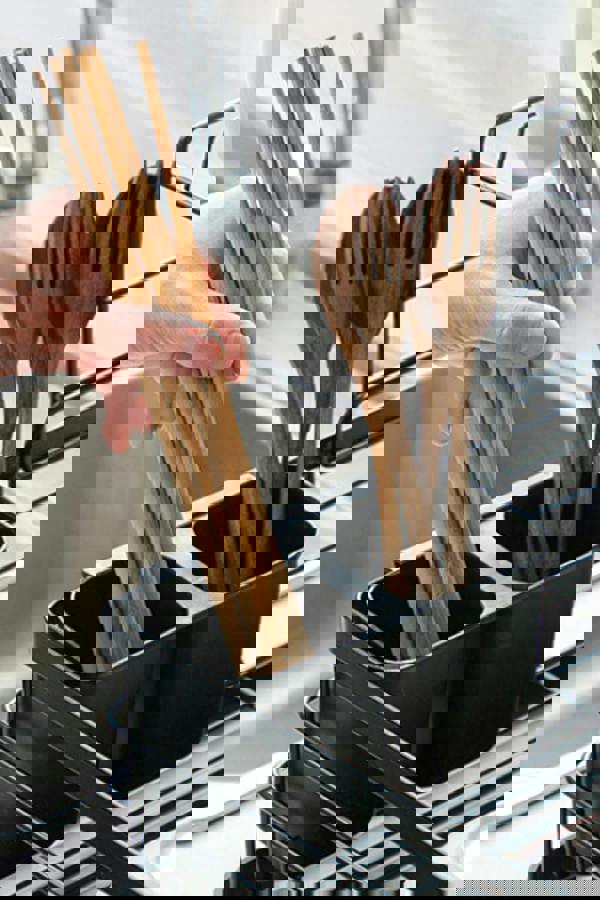 Living and Home Kitchen 2-Tier Metal Dish Drainer Rack Detachable Storage Drip Tray Sink Washing Plates Draining Board - Black