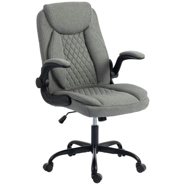 Linen-Look Computer Desk Chair, Executive Office Chair with Flip-Up Armrests and Thick Cushion, Grey